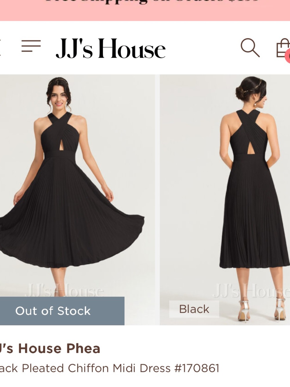 JJs House Phea cross neck pleated Midi Dress